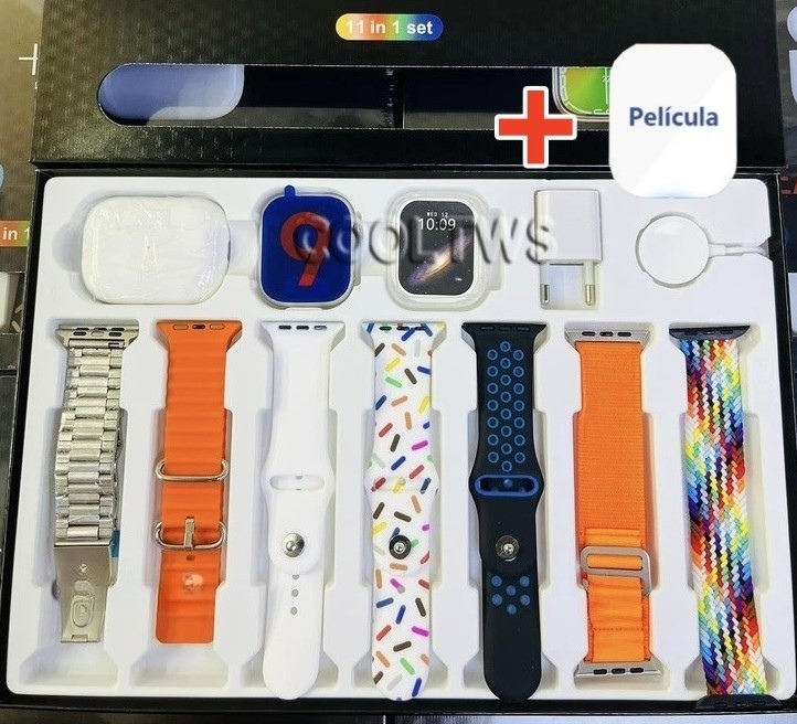Smartwatch Série 9 Ultra 2.0 – Edição Premium com 7 Pulseiras + Case de Proteção + Fone de ouvido - Modelo 2025