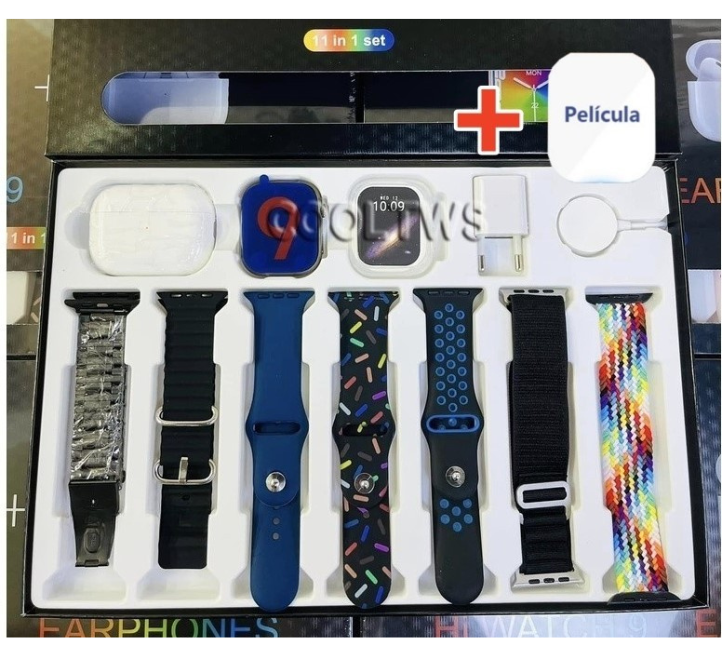 Smartwatch Série 9 Ultra 2.0 – Edição Premium com 7 Pulseiras + Case de Proteção + Fone de ouvido - Modelo 2025