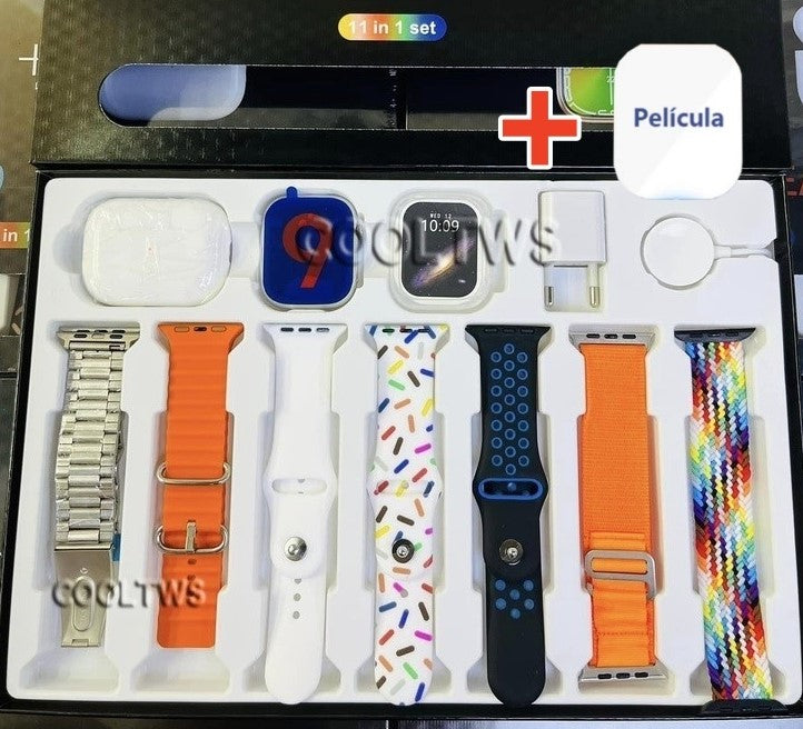 Smartwatch Série 9 Ultra 2.0 – Edição Premium com 7 Pulseiras + Case de Proteção + Fone de ouvido - Modelo 2025