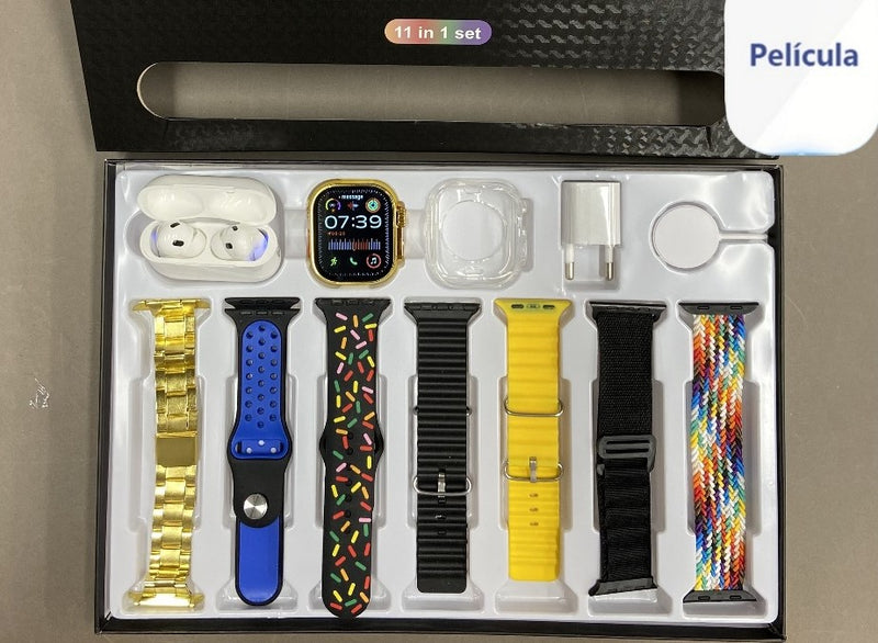 Smartwatch Série 9 Ultra 2.0 – Edição Premium com 7 Pulseiras + Case de Proteção + Fone de ouvido - Modelo 2025