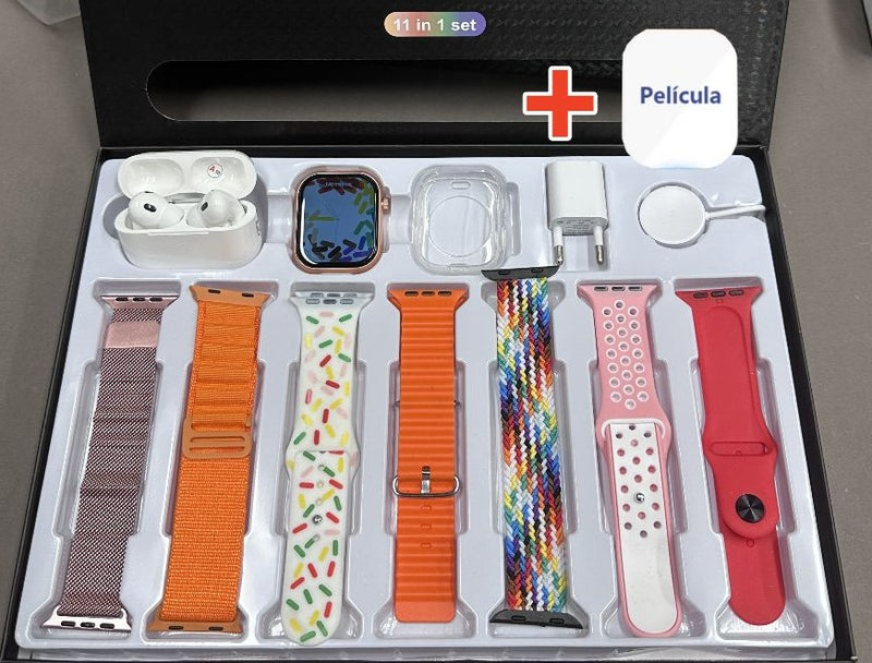 Smartwatch Série 9 Ultra 2.0 – Edição Premium com 7 Pulseiras + Case de Proteção + Fone de ouvido - Modelo 2025