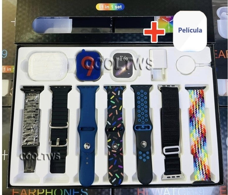 Smartwatch Série 9 Ultra 2.0 – Edição Premium com 7 Pulseiras + Case de Proteção + Fone de ouvido - Modelo 2025