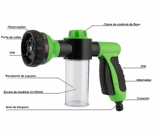 Pistola de pressão para Lavagem em Geral - 8 em 1